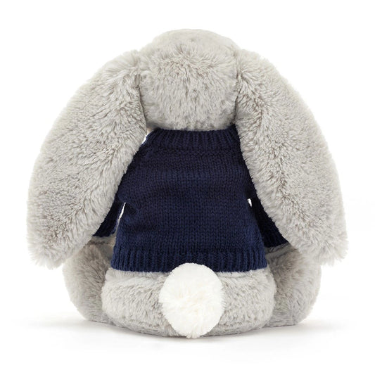 Bashful Silver Bunny With Personalized Navy Jumper - US 4814