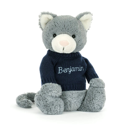 Bashful Kitten With Personalized Navy Jumper - US 8006