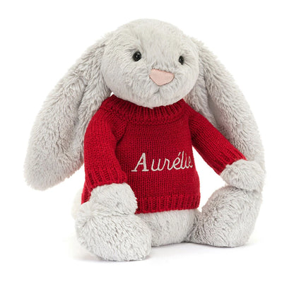 Bashful Silver Bunny With Personalized Red Jumper - US 5402