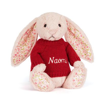 Blossom Blush Bunny 'Cherry' With Personalized Red Jumper - US 0212
